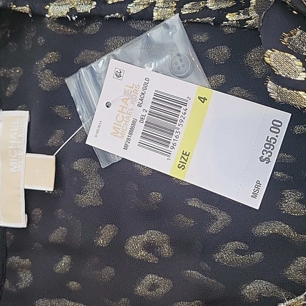 Michael Kors Mini Dress Gold Black Long Sleeve Cocktail Holiday Party NYE 4 New - Picture 16 of 16